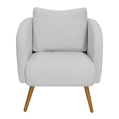 Poltrona Decorativa Dana Pés Palito Madeira Castanho Bouclé Cinza Claro - Nexta Casa
