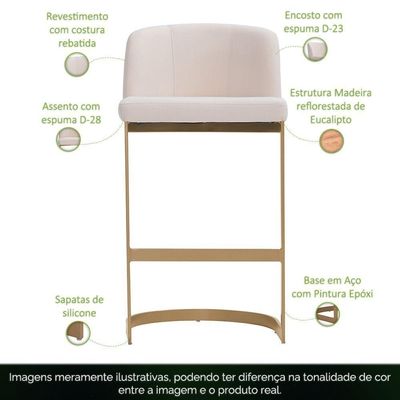 Banqueta Alta Cléo Base Aço Ouro Fosco Linho Cru - Nexta Casa
