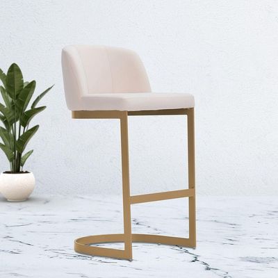 Banqueta Alta Cléo Base Aço Ouro Fosco Linho Cru - Nexta Casa
