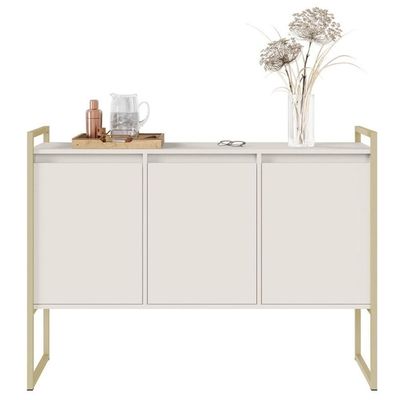 Buffet Aparador Sala Industrial 3 Portas Off White Dourado