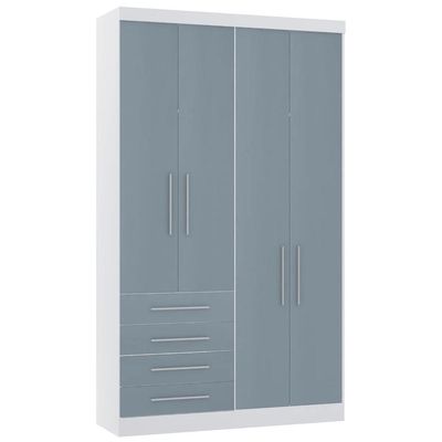 Guarda Roupa Solteiro 135cm 4 Portas 4 Gavetas Taiga Branco/grey L01 - Mpozenato