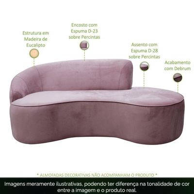 Sofá Curvo 02 Lugares 150cm Eron Braço Direito Veludo Rosê - Nexta Casa