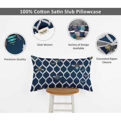 Capas de Almofada Decorativas de Luxo Estampadas com Tema Azul para Lombar - Vargottam 50,8 Cm × 30,48 Cm / Azul