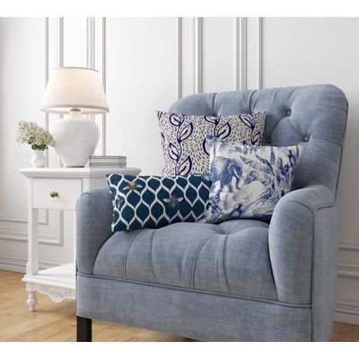Capas de Almofada Decorativas de Luxo Estampadas com Tema Azul para Lombar - Vargottam 50,8 Cm × 30,48 Cm / Azul