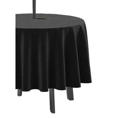 Toalha de Mesa Redonda 147 cm Interno/Externo com Furo para Guarda-Sol, Impermeável, Quintal/Churrasco Preta - Vargottam 147,32 Cm × 147,32 Cm – Com Furo Para Guarda-Sol / Preto