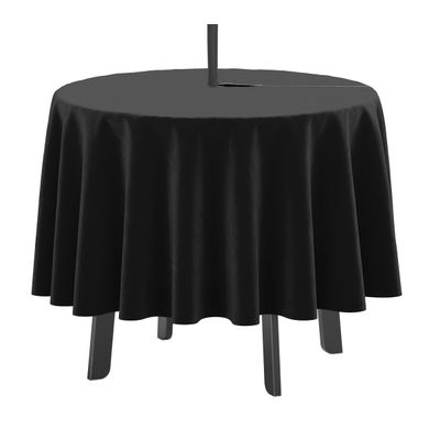 Toalha de Mesa Redonda 147 cm Interno/Externo com Furo para Guarda-Sol, Impermeável, Quintal/Churrasco Preta - Vargottam 147,32 Cm × 147,32 Cm – Com Furo Para Guarda-Sol / Preto