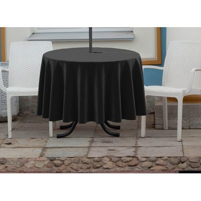 Toalha de Mesa Redonda 147 cm Interno/Externo com Furo para Guarda-Sol, Impermeável, Quintal/Churrasco Preta - Vargottam 147,32 Cm × 147,32 Cm – Com Furo Para Guarda-Sol / Preto