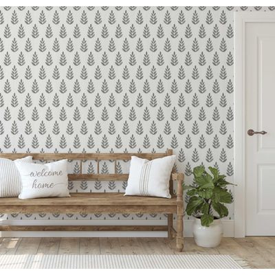 Papel de Parede Vinílico Autoadesivo Mini Folhas Chique, Impermeável Cinza, Removível para Quartos, Salas, Locatários e Armários - S4Sassy 63,5 cm (L) × 914,4 cm (C) / Cinza - Vinil Liso