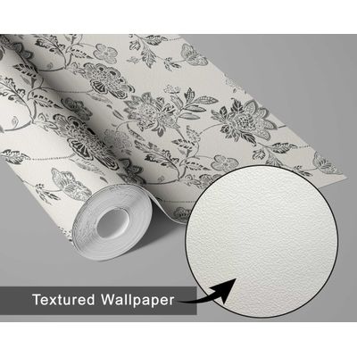 Papel Contact Removível Vinílico Autoadesivo Estampa Esboço de Rosa À Prova d'água para Paredes, Armários e Cômoda, Cinza - S4sassy 63,5 cm (L) × 914,4 cm (C) / Cinza - Vinil Texturizado