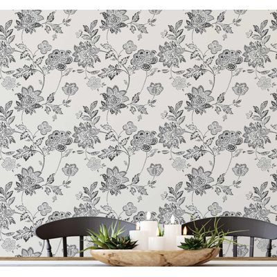 Papel Contact Removível Vinílico Autoadesivo Estampa Esboço de Rosa À Prova d'água para Paredes, Armários e Cômoda, Cinza - S4sassy 63,5 cm (L) × 914,4 cm (C) / Cinza - Vinil Texturizado