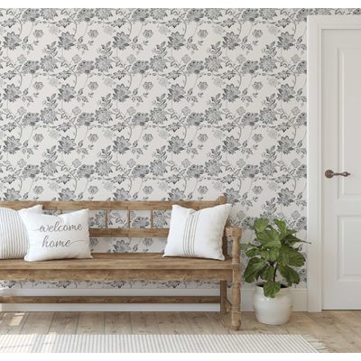 Papel Contact Removível Vinílico Autoadesivo Estampa Esboço de Rosa À Prova d'água para Paredes, Armários e Cômoda, Cinza - S4sassy 63,5 cm (L) × 914,4 cm (C) / Cinza - Vinil Texturizado