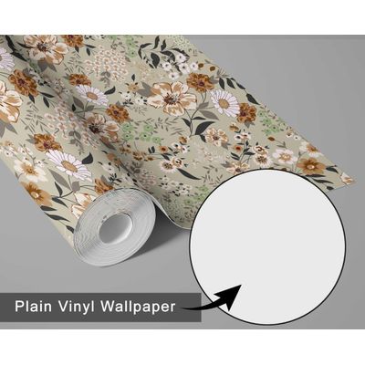 Papel de Parede Vinílico Autoadesivo Estampa Floral Vintage Chique Impermeável Bege para Quartos, Espaços Alugados e Armários - S4Sassy 63,5 cm (L) × 914,4 cm (C) / Bege - Vinil Texturizado