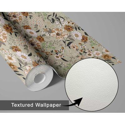 Papel de Parede Vinílico Autoadesivo Estampa Floral Vintage Chique Impermeável Bege para Quartos, Espaços Alugados e Armários - S4Sassy 63,5 cm (L) × 914,4 cm (C) / Bege - Vinil Texturizado
