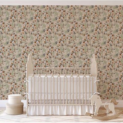 Papel de Parede Vinílico Autoadesivo Estampa Floral Vintage Chique Impermeável Bege para Quartos, Espaços Alugados e Armários - S4Sassy 63,5 cm (L) × 914,4 cm (C) / Bege - Vinil Texturizado