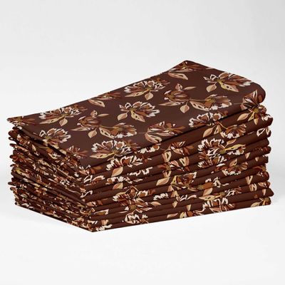 Guardanapos de Algodão Canvas Designer, Kit 12, 51 cm, Estampa Floral Marrom Terroso, Duráveis, Absorventes, Laváveis à Máquina - Vargottam 50,8 Cm × 50,8 Cm – Pacote Com 12 Peças / Marrom