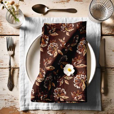 Guardanapos de Algodão Canvas Designer, Kit 12, 51 cm, Estampa Floral Marrom Terroso, Duráveis, Absorventes, Laváveis à Máquina - Vargottam 50,8 Cm × 50,8 Cm – Pacote Com 12 Peças / Marrom