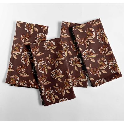Guardanapos de Algodão Canvas Designer, Kit 12, 51 cm, Estampa Floral Marrom Terroso, Duráveis, Absorventes, Laváveis à Máquina - Vargottam 50,8 Cm × 50,8 Cm – Pacote Com 12 Peças / Marrom