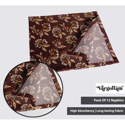 Guardanapos de Algodão Canvas Designer, Kit 12, 51 cm, Estampa Floral Marrom Terroso, Duráveis, Absorventes, Laváveis à Máquina - Vargottam 50,8 Cm × 50,8 Cm – Pacote Com 12 Peças / Marrom