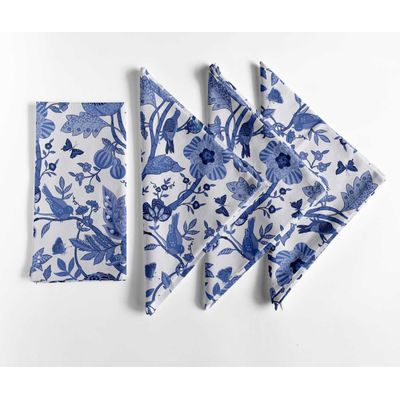 Guardanapos Canvas de Algodão Azuis, Conjunto de 12, 51 cm, Estampa de Folhas, Duráveis e Absorventes, Laváveis na Máquina - Vargottam 50,8 Cm × 50,8 Cm – Pacote Com 12 Peças / Azul