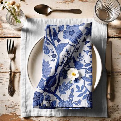 Guardanapos Canvas de Algodão Azuis, Conjunto de 12, 51 cm, Estampa de Folhas, Duráveis e Absorventes, Laváveis na Máquina - Vargottam 50,8 Cm × 50,8 Cm – Pacote Com 12 Peças / Azul