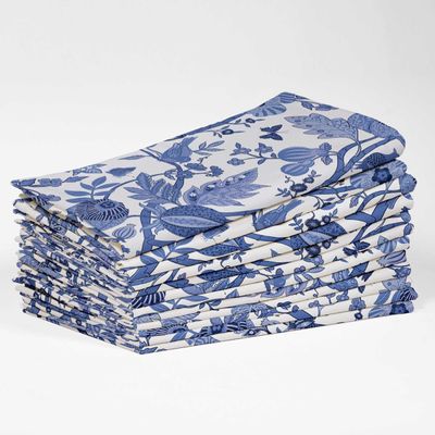 Guardanapos Canvas de Algodão Azuis, Conjunto de 12, 51 cm, Estampa de Folhas, Duráveis e Absorventes, Laváveis na Máquina - Vargottam 50,8 Cm × 50,8 Cm – Pacote Com 12 Peças / Azul