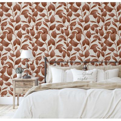 Papel de Parede Vinílico Autoadesivo Folhagem Chic Impermeável Marrom Removível para Quartos, Salas, Espaços Alugados e Armários - S4Sassy 63,5 cm (L) × 609,6 cm (C) / Marrom - Vinil Liso