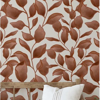 Papel de Parede Vinílico Autoadesivo Folhagem Chic Impermeável Marrom Removível para Quartos, Salas, Espaços Alugados e Armários - S4Sassy 63,5 cm (L) × 609,6 cm (C) / Marrom - Vinil Liso