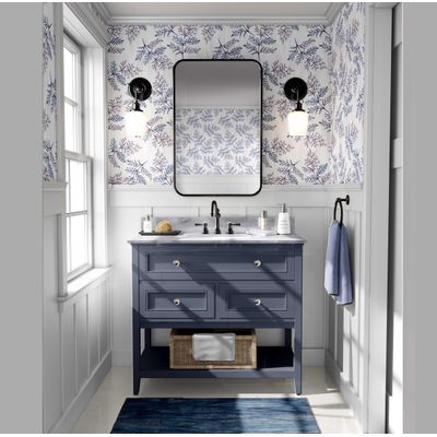 Papel de Parede Autoadesivo Vinílico Estampa Samambaia Botânica Azul Removível para Parede de Entrada, Solução Fácil de Decoração - S4sassy 63,5 cm (L) × 914,4 cm (C) / Azul - Vinil Liso