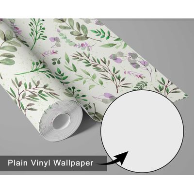 Papel de Parede Folhas Aquareladas Verde, Revestimento Botânico Vinílico Autoadesivo, Decoração DIY Fácil para Quarto e Sala - S4Sassy 63,5 cm (L) × 914,4 cm (C) / Verde - Vinil Liso