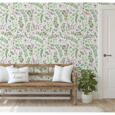 Papel de Parede Folhas Aquareladas Verde, Revestimento Botânico Vinílico Autoadesivo, Decoração DIY Fácil para Quarto e Sala - S4Sassy 63,5 cm (L) × 914,4 cm (C) / Verde - Vinil Liso
