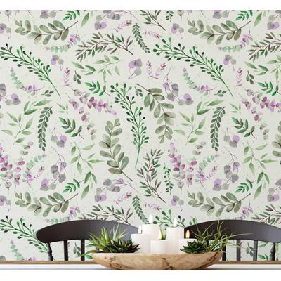 Papel de Parede Folhas Aquareladas Verde, Revestimento Botânico Vinílico Autoadesivo, Decoração DIY Fácil para Quarto e Sala - S4Sassy 63,5 cm (L) × 914,4 cm (C) / Verde - Vinil Liso