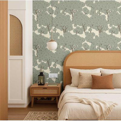 Papel de Parede Autoadesivo Estampa Dossel de Árvore Floral, Mural Estilo Asiático para Banheiro, Lavanderia e Closet Vinil Verde - S4Sassy 63,5 cm (L) × 152,4 cm (C) / Verde - Vinil Liso