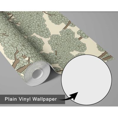 Papel de Parede Autoadesivo Estampa Dossel de Árvore Floral, Mural Estilo Asiático para Banheiro, Lavanderia e Closet Vinil Verde - S4Sassy 63,5 cm (L) × 152,4 cm (C) / Verde - Vinil Liso