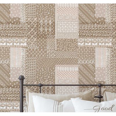 Papel de Parede Patchwork com Pesponto, Estilo Asiático, Vinílico Autoadesivo, Fácil de Aplicar para Quarto e Sala, Bege - S4Sassy 63,5 cm (L) × 304,8 cm (C) / Bege - Vinil Liso