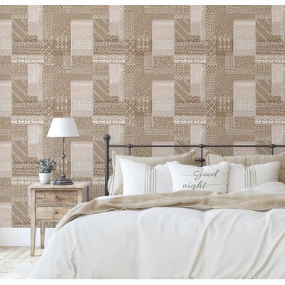 Papel de Parede Patchwork com Pesponto, Estilo Asiático, Vinílico Autoadesivo, Fácil de Aplicar para Quarto e Sala, Bege - S4Sassy 63,5 cm (L) × 304,8 cm (C) / Bege - Vinil Liso