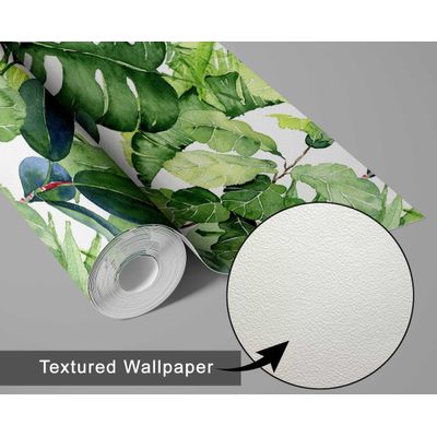 Papel de Parede Monocromático de Folhas Tropicais Verde, Vinil Autoadesivo, Revestimento Decorativo DIY para Quarto e Sala - S4Sassy 63,5 cm (L) × 304,8 cm (C) / Verde - Vinil Texturizado