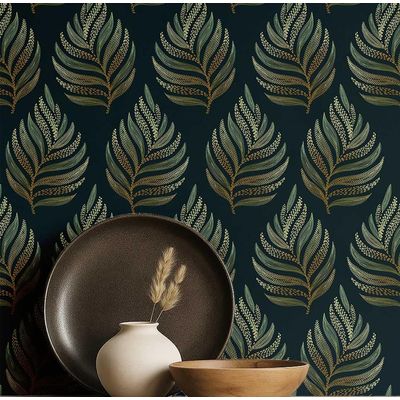 Papel de Parede Autocolante Decorativo com Samambaia, Vinil Impermeável Removível, Ideal para Inquilinos, Azul - S4Sassy 63,5 cm (L) × 152,4 cm (C) / Azul - Vinil Texturizado