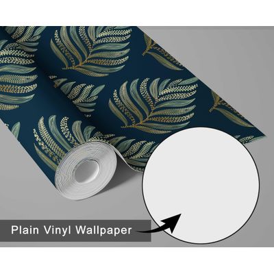 Papel de Parede Autocolante Decorativo com Samambaia, Vinil Impermeável Removível, Ideal para Inquilinos, Azul - S4Sassy 63,5 cm (L) × 152,4 cm (C) / Azul - Vinil Texturizado