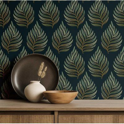 Papel de Parede Autocolante Decorativo com Samambaia, Vinil Impermeável Removível, Ideal para Inquilinos, Azul - S4Sassy 63,5 cm (L) × 152,4 cm (C) / Azul - Vinil Texturizado