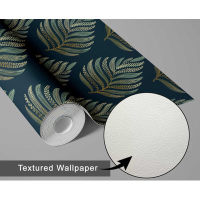 Papel de Parede Autocolante Decorativo com Samambaia, Vinil Impermeável Removível, Ideal para Inquilinos, Azul - S4Sassy 63,5 cm (L) × 152,4 cm (C) / Azul - Vinil Texturizado