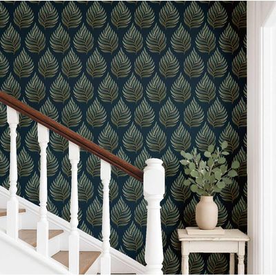 Papel de Parede Autocolante Decorativo com Samambaia, Vinil Impermeável Removível, Ideal para Inquilinos, Azul - S4Sassy 63,5 cm (L) × 152,4 cm (C) / Azul - Vinil Texturizado