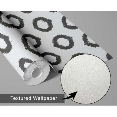 Papel de Parede Vinílico Autoadesivo Urban Chic Circle Ikat À Prova D'Água Cinza Removível para Quartos e Salas em Locação - S4Sassy 63,5 cm (L) × 152,4 cm (C) / Cinza - Vinil Texturizado