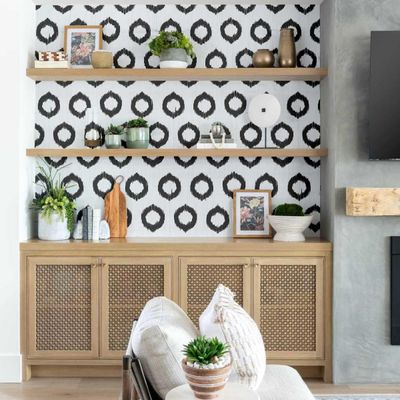 Papel de Parede Vinílico Autoadesivo Urban Chic Circle Ikat À Prova D'Água Cinza Removível para Quartos e Salas em Locação - S4Sassy 63,5 cm (L) × 152,4 cm (C) / Cinza - Vinil Texturizado