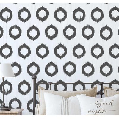 Papel de Parede Vinílico Autoadesivo Urban Chic Circle Ikat À Prova D'Água Cinza Removível para Quartos e Salas em Locação - S4Sassy 63,5 cm (L) × 152,4 cm (C) / Cinza - Vinil Texturizado