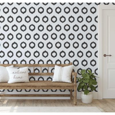 Papel de Parede Vinílico Autoadesivo Urban Chic Circle Ikat À Prova D'Água Cinza Removível para Quartos e Salas em Locação - S4Sassy 63,5 cm (L) × 152,4 cm (C) / Cinza - Vinil Texturizado
