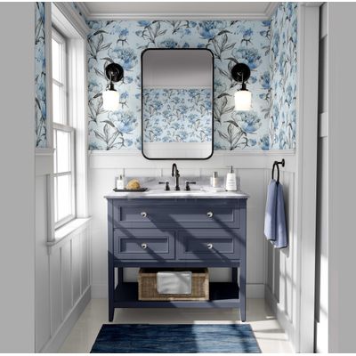 Papel de Parede Autoadesivo Removível, Estampa Floral Peônia Esboço Azul, Mural Instantâneo Banheiro e Lavanderia Vinílico - S4Sassy 63,5 cm (L) × 152,4 cm (C) / Azul - Vinil Texturizado