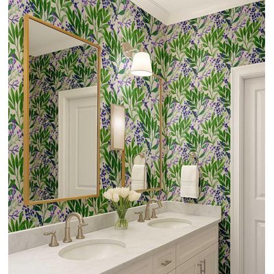 Papel de Parede Autoadesivo, Ramos com Bagas em Aquarela, Vinílico Impermeável, Verde, Removível para Quarto e Sala de Jantar - S4Sassy 63,5 cm (L) × 152,4 cm (C) / Verde - Vinil Texturizado