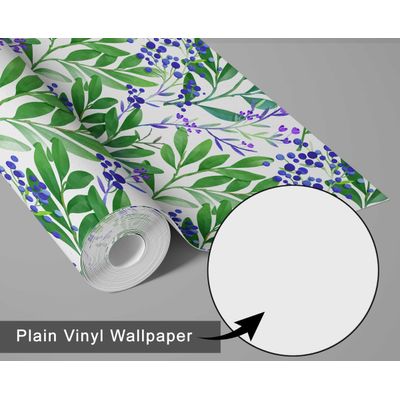 Papel de Parede Autoadesivo, Ramos com Bagas em Aquarela, Vinílico Impermeável, Verde, Removível para Quarto e Sala de Jantar - S4Sassy 63,5 cm (L) × 152,4 cm (C) / Verde - Vinil Texturizado