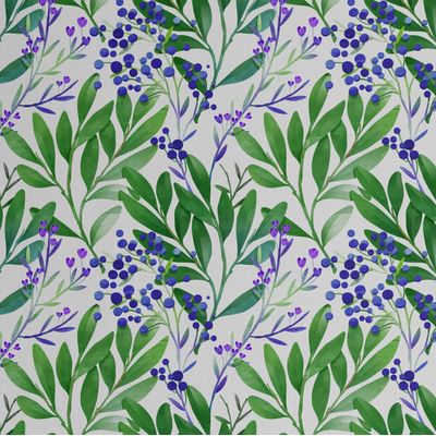 Papel de Parede Autoadesivo, Ramos com Bagas em Aquarela, Vinílico Impermeável, Verde, Removível para Quarto e Sala de Jantar - S4Sassy 63,5 cm (L) × 152,4 cm (C) / Verde - Vinil Texturizado