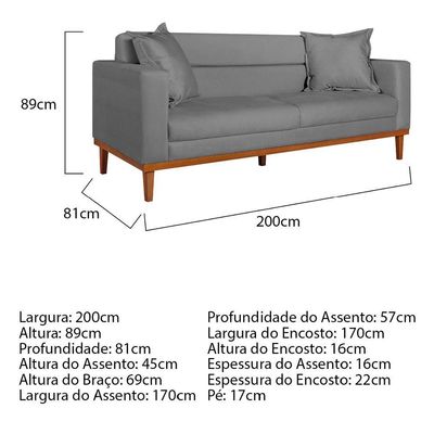 Sofá 2 Lugares Viena Suede Cinza